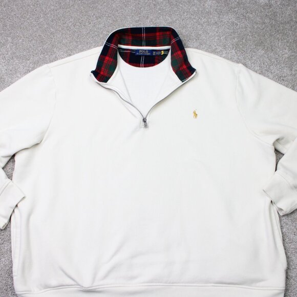 Polo Ralph Lauren Sweatshirt Mens 3XB White 1/4 Zip Sweater Pullover w/ Pockets - Picture 6 of 15